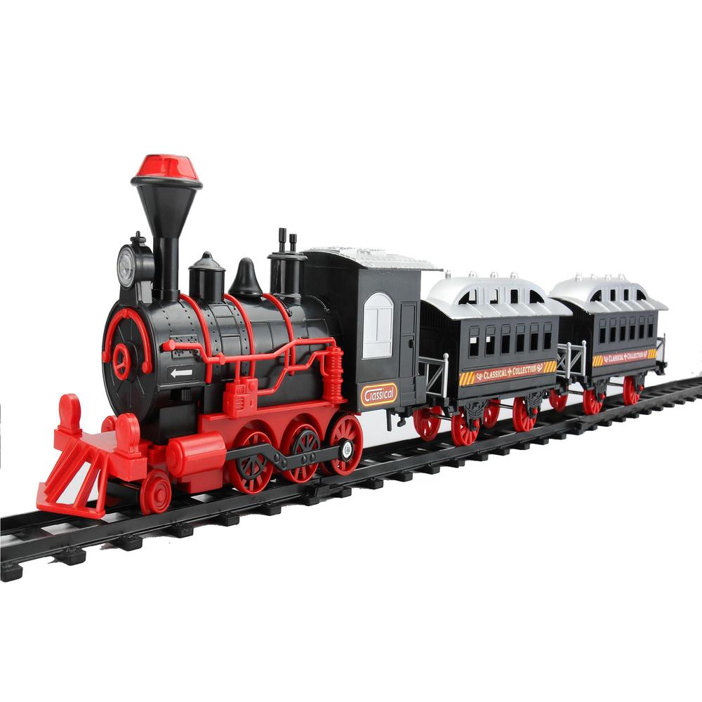 13-Piece Red and Black Battery Operated Lighted and Animated Train Set with Sound. Picture 1