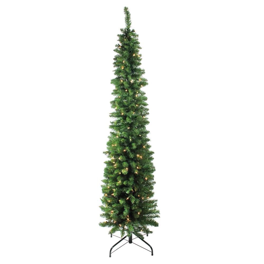 6' x 20" Pre-Lit Traditional Green Pine Pencil Artificial Christmas Tree - Clear Lights. Picture 1