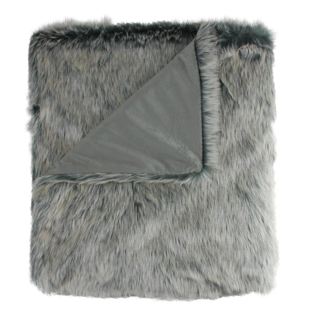 Faux Fur Gray Solid Rectangular Throw Blanket 50" x 60". Picture 2