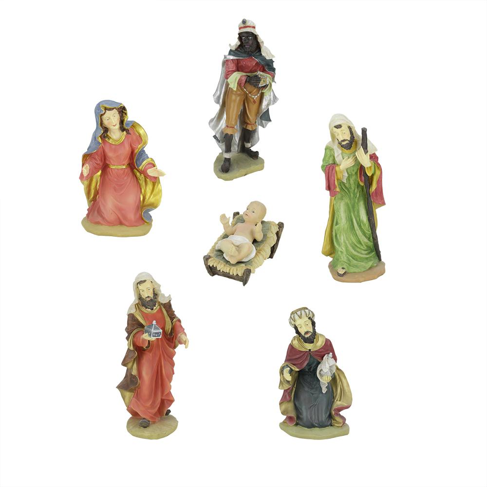 6pc Red and Green Holy Family Religious Christmas Nativity Statues 19". Picture 2