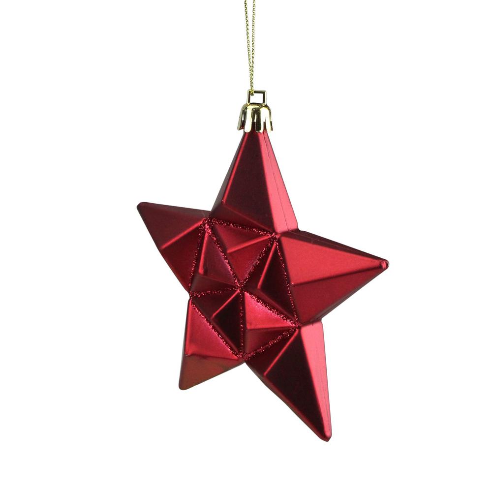 12ct Red and Gold Star Glittered Shatterproof Matte Christmas Ornaments 5". Picture 3