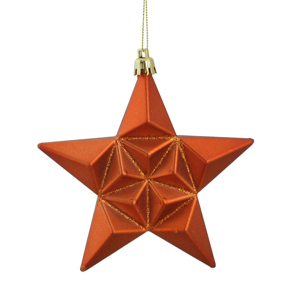 12ct Matte Burnt Orange Glittered Star Shatterproof Christmas Ornaments 5". Picture 1