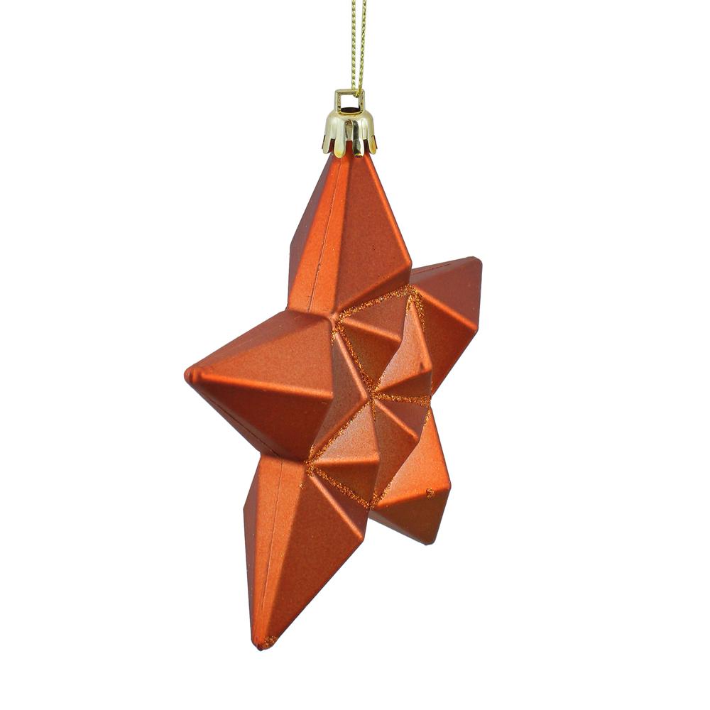12ct Matte Burnt Orange Glittered Star Shatterproof Christmas Ornaments 5". Picture 2
