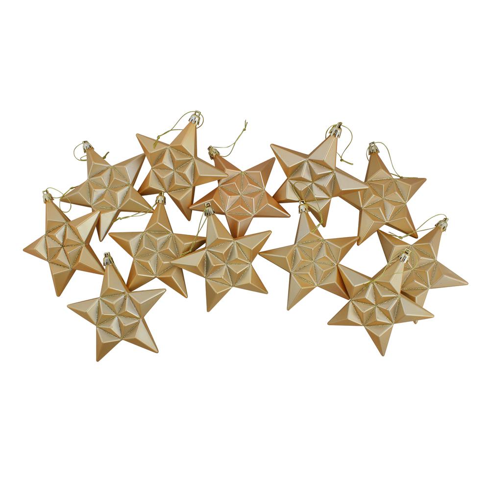 12ct Vegas Gold Shatterproof 2-Finish Christmas Star Ornaments 5". Picture 3