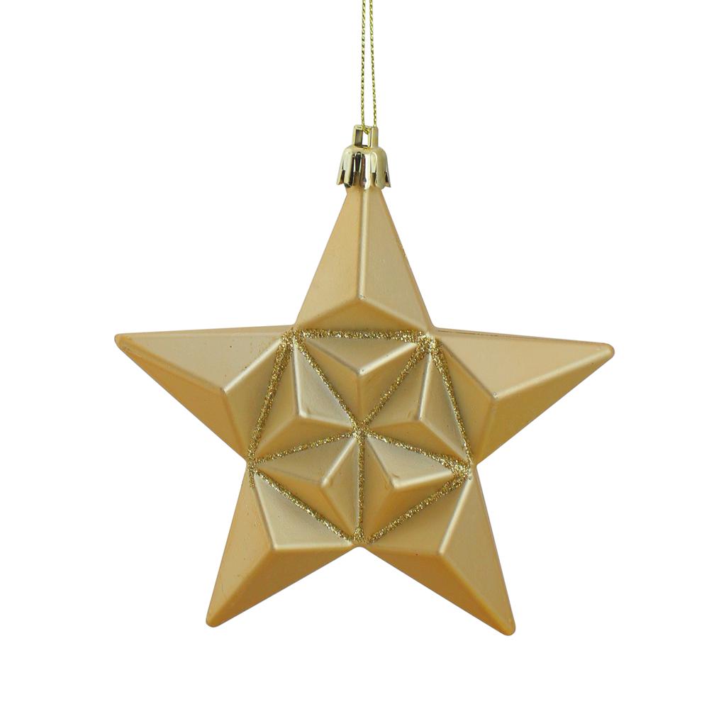 12ct Vegas Gold Shatterproof 2-Finish Christmas Star Ornaments 5". Picture 1