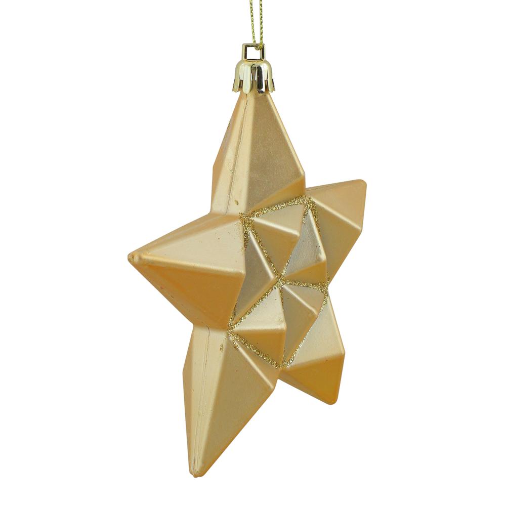 12ct Vegas Gold Shatterproof 2-Finish Christmas Star Ornaments 5". Picture 2