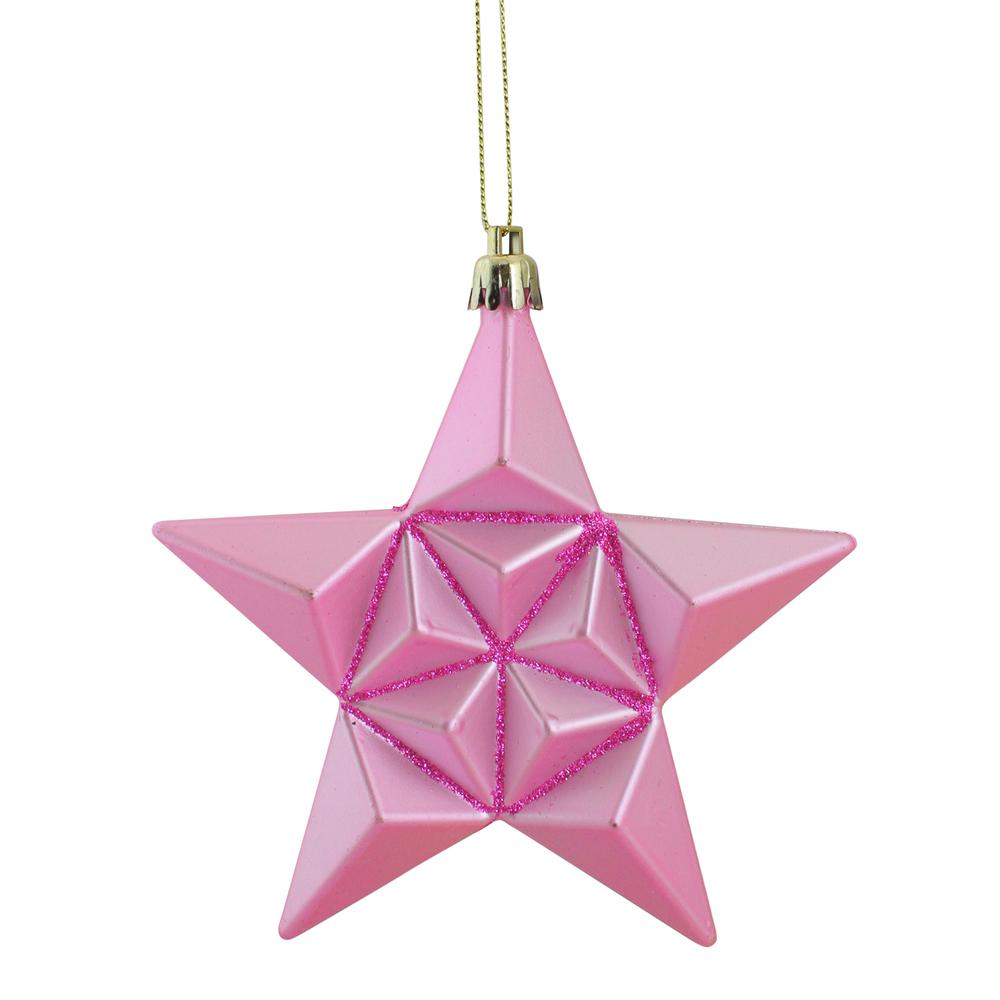 12ct Pink Bubblegum Matte Glittered Star Shatterproof Christmas Ornaments 5". Picture 1