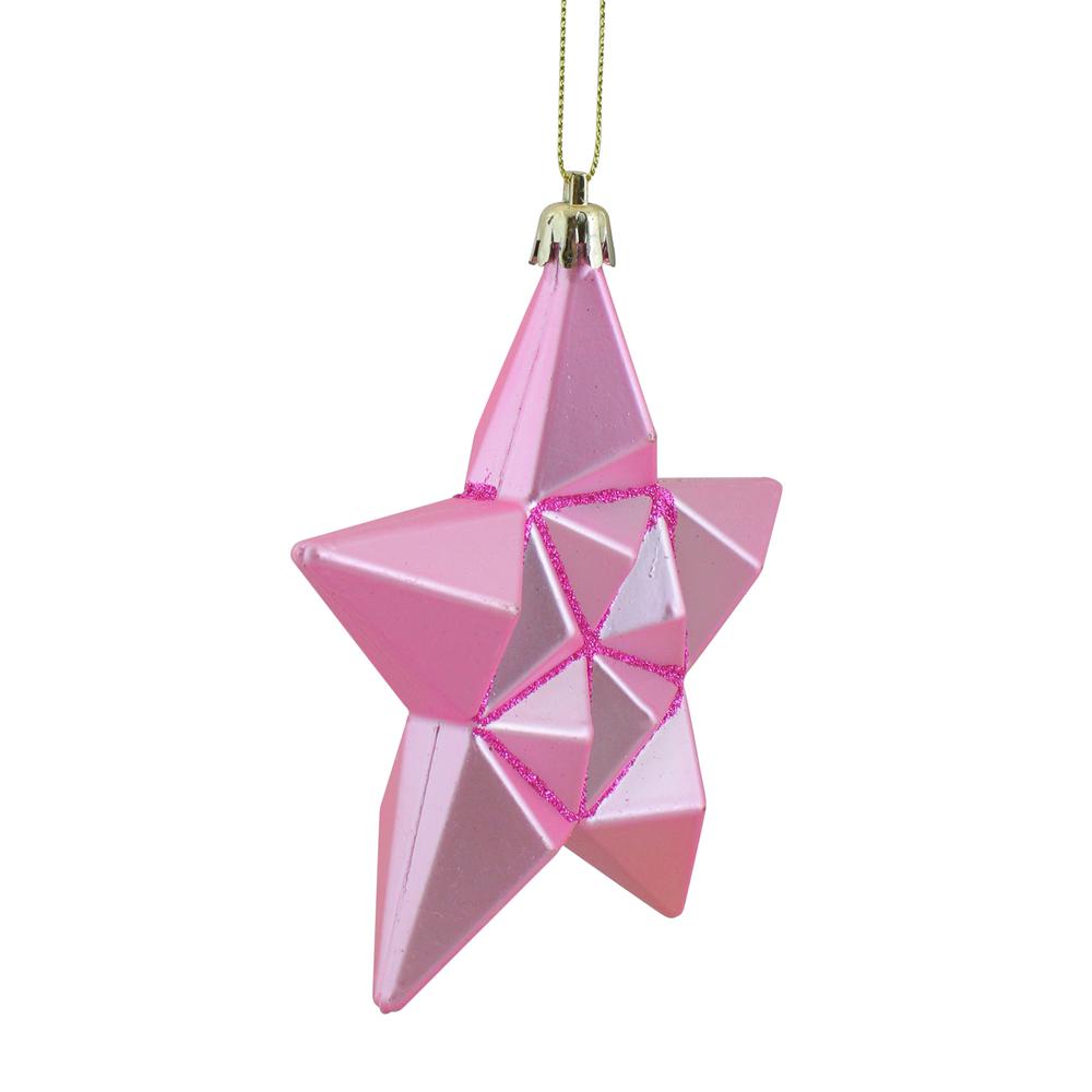 12ct Pink Bubblegum Matte Glittered Star Shatterproof Christmas Ornaments 5". Picture 2