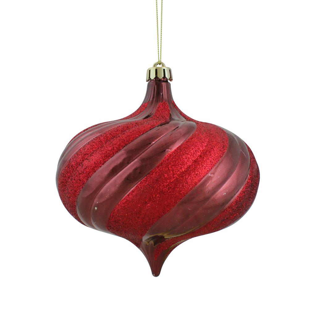4ct Red and Brown Shatterproof Onion Drop Christmas Ornaments 5.75" (146mm). Picture 1