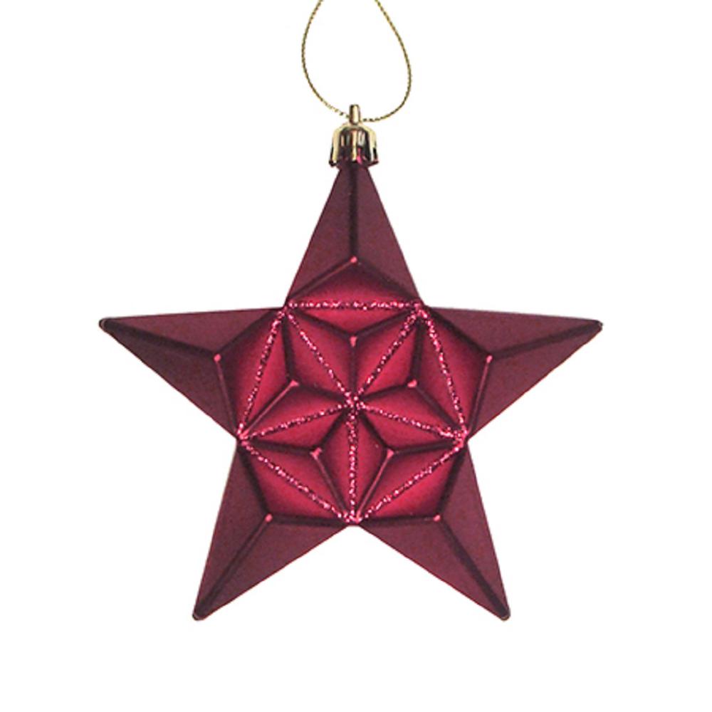 12ct Matte Burgundy Glittered Star Shatterproof Christmas Ornaments 5". Picture 1