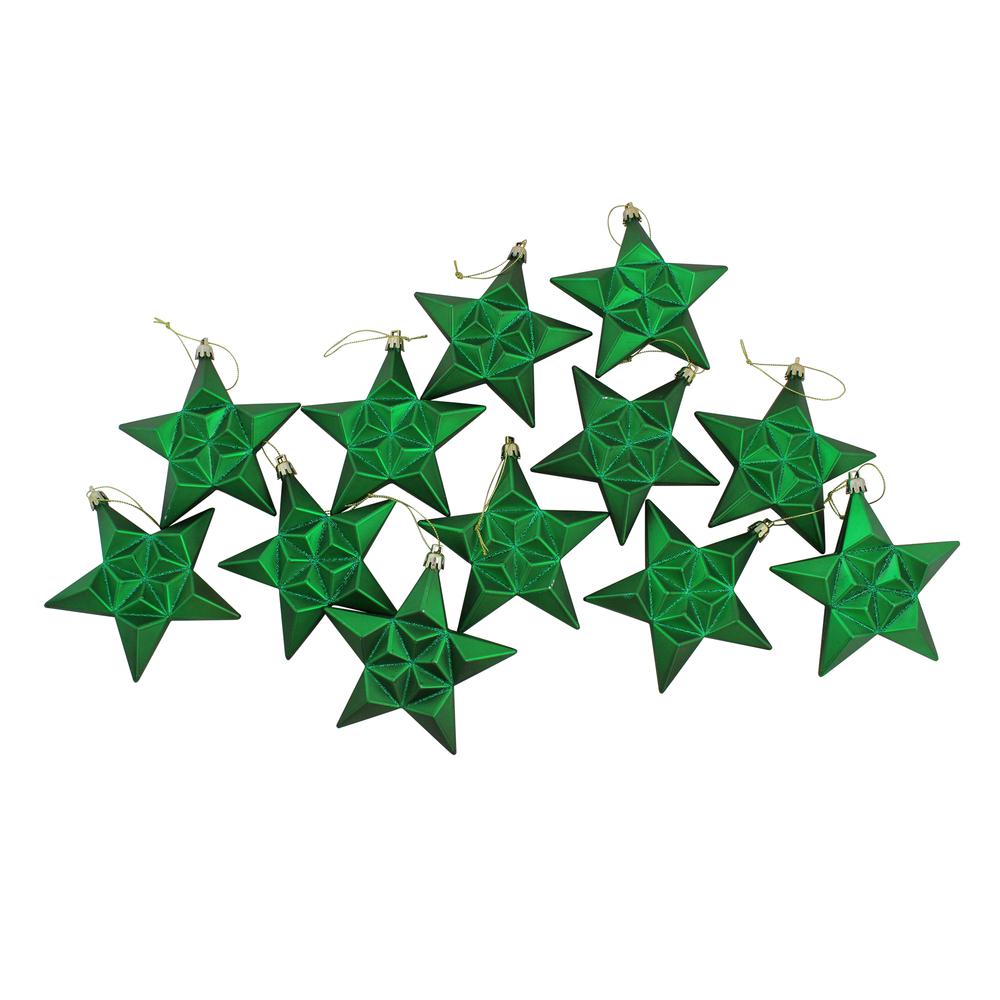 12ct Matte Xmas Green and Gold Glittered Star Shatterproof Christmas Ornaments 5". Picture 3