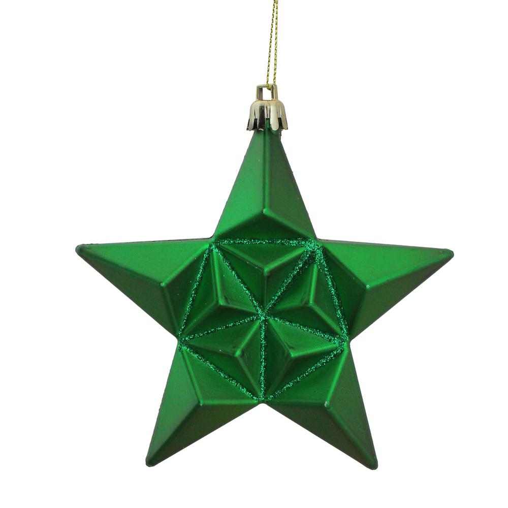 12ct Matte Xmas Green and Gold Glittered Star Shatterproof Christmas Ornaments 5". Picture 1