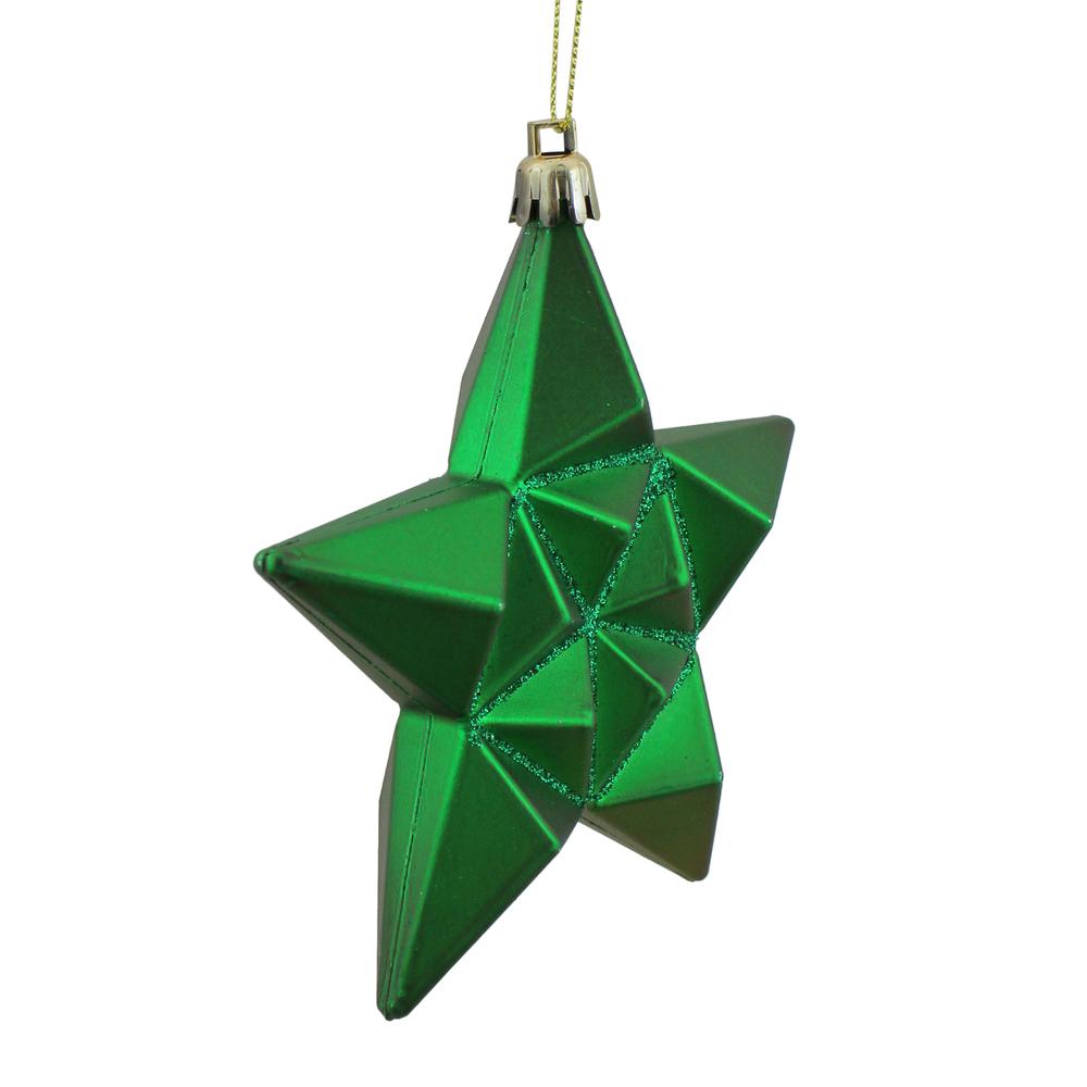 12ct Matte Xmas Green and Gold Glittered Star Shatterproof Christmas Ornaments 5". Picture 2