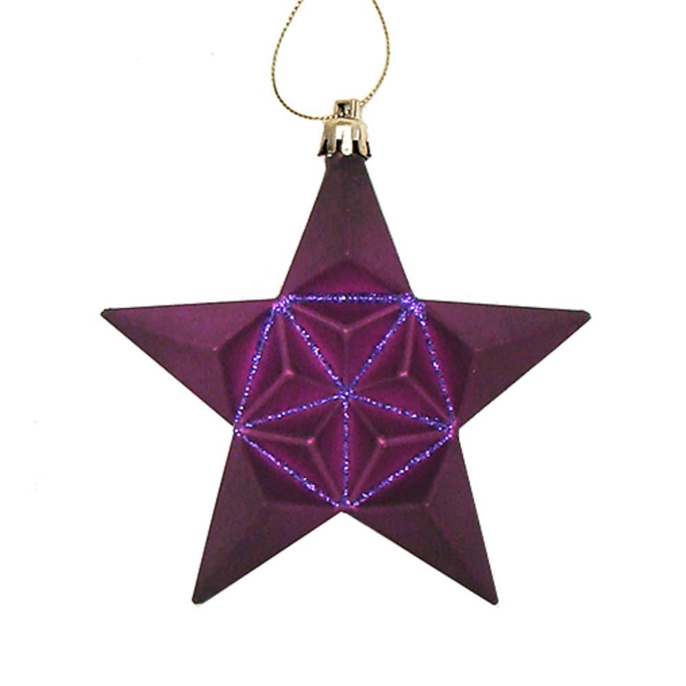 12ct Purple Shatterproof 2-Finish Star Christmas Ornaments 5". The main picture.