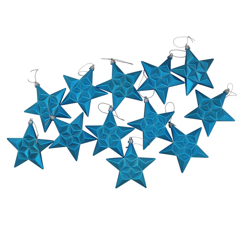12ct Matte Turquoise Blue Glittered Star Shatterproof Christmas Ornaments 5" (127mm). Picture 3