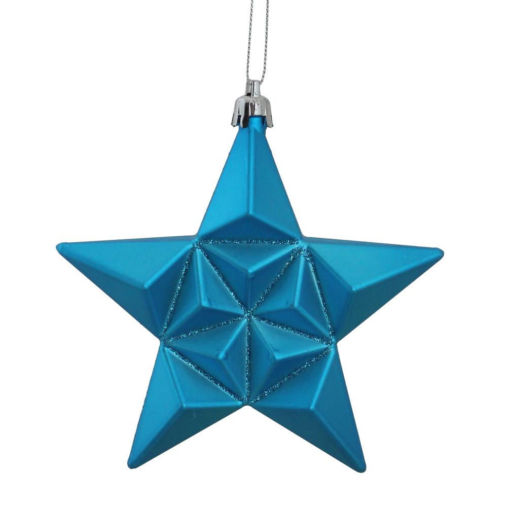 12ct Matte Turquoise Blue Glittered Star Shatterproof Christmas Ornaments 5" (127mm). Picture 1