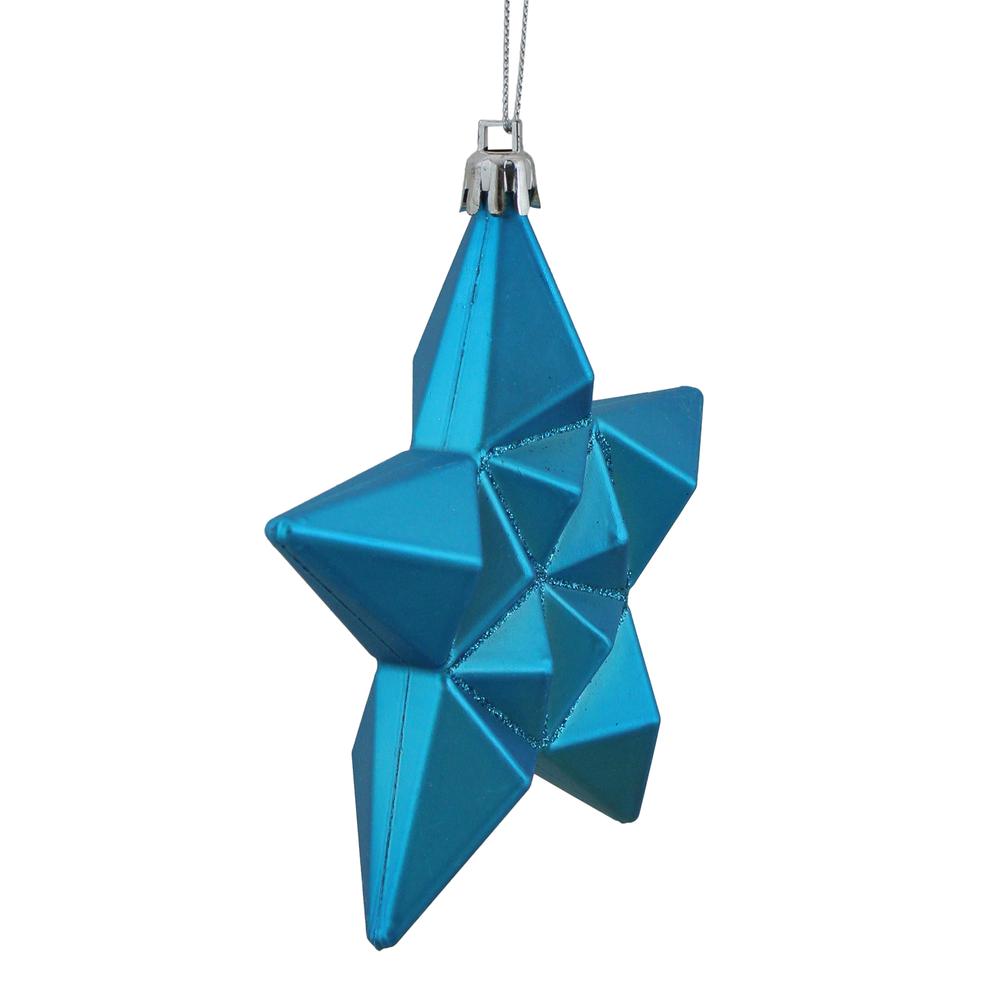12ct Matte Turquoise Blue Glittered Star Shatterproof Christmas Ornaments 5" (127mm). Picture 2