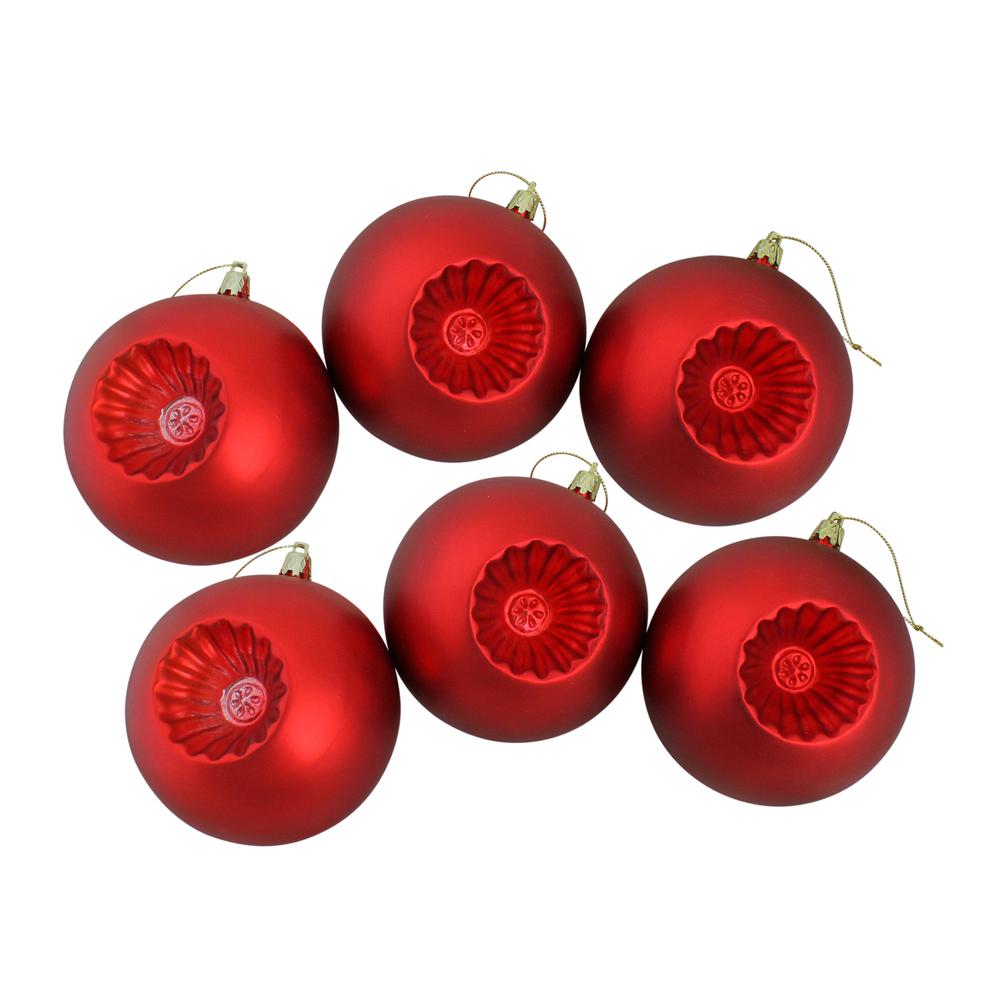 6ct Red Shatterproof Matte Retro Reflector Christmas Ball Ornaments 4" (100mm). Picture 2