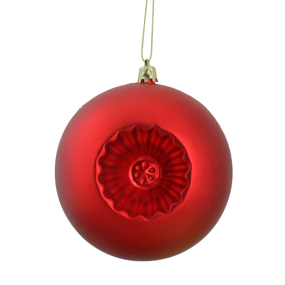 6ct Red Shatterproof Matte Retro Reflector Christmas Ball Ornaments 4" (100mm). Picture 1