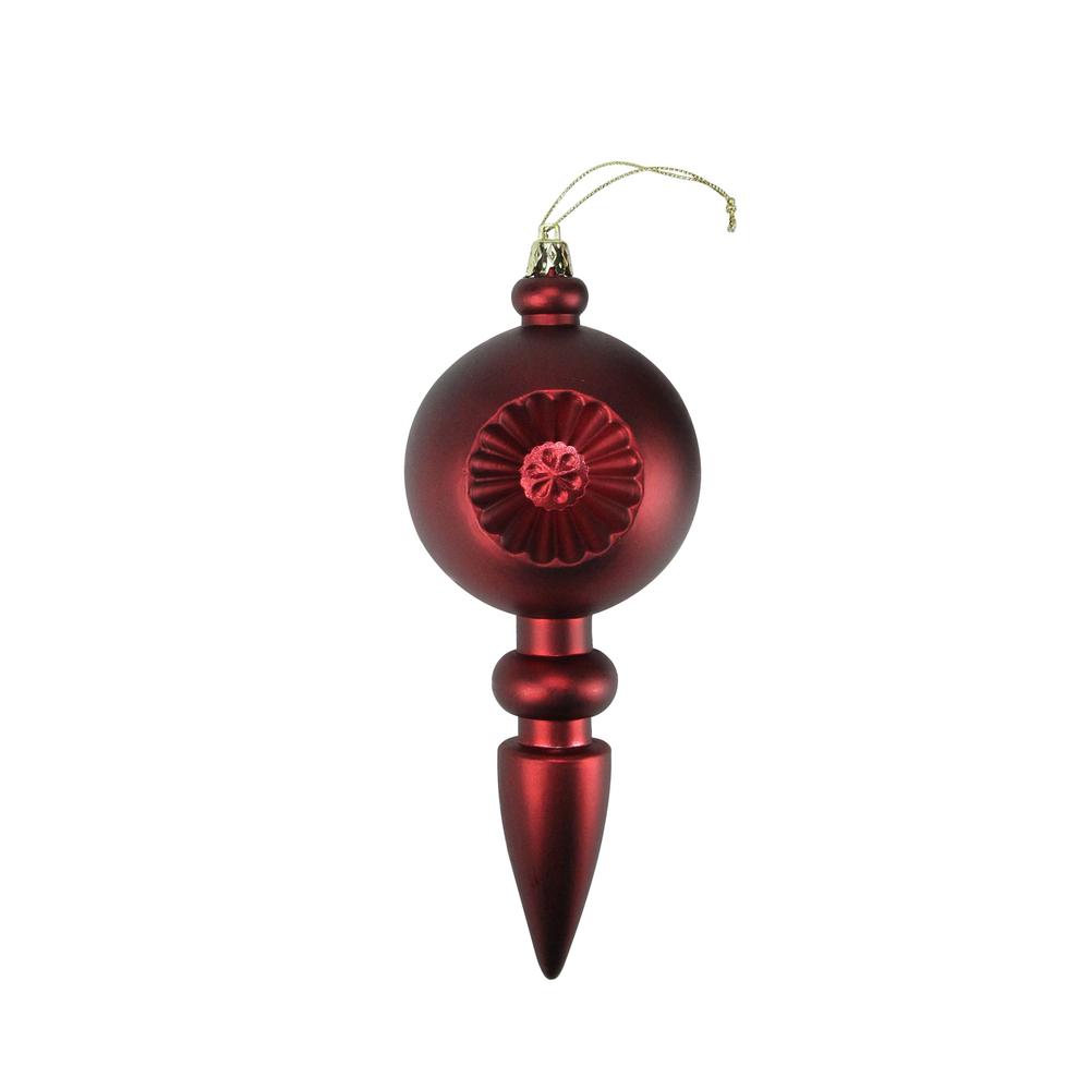 4ct Burgundy Red Retro Reflector Shatterproof Christmas Finial Ornaments 7.5". Picture 3