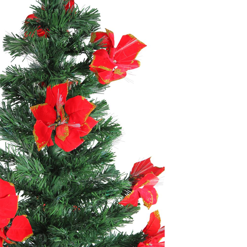 5' Pre-Lit Medium Fiber Optic Artificial Christmas Tree with Red Poinsettias - Multicolor Lights. Picture 2