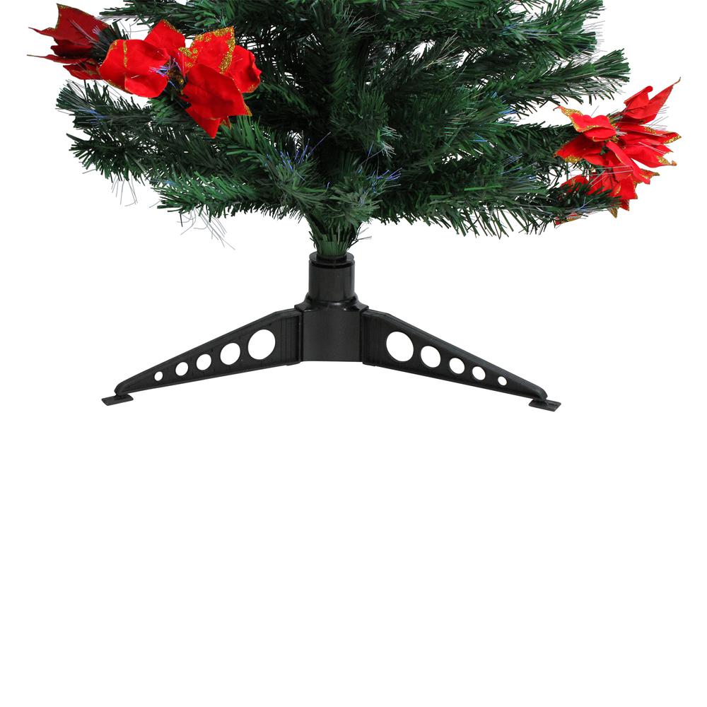 5' Pre-Lit Medium Fiber Optic Artificial Christmas Tree with Red Poinsettias - Multicolor Lights. Picture 4