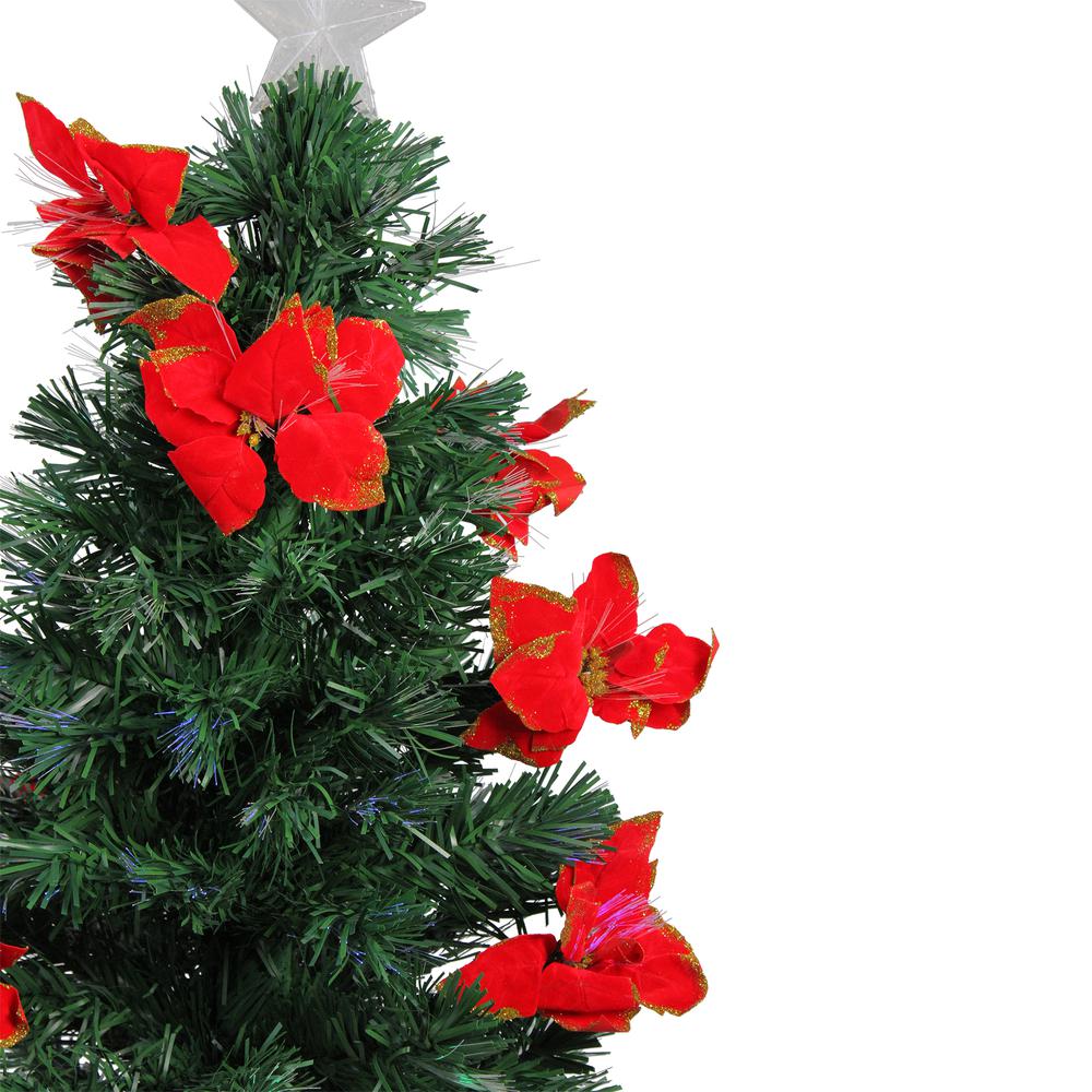 3' Pre-Lit Medium Fiber Optic Red Poinsettias Artificial Christmas Tree - Multicolor Lights. Picture 2
