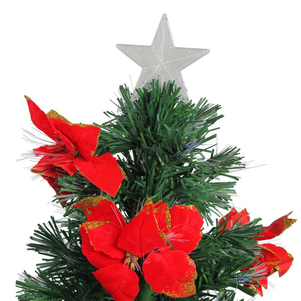 3' Pre-Lit Medium Fiber Optic Red Poinsettias Artificial Christmas Tree - Multicolor Lights. Picture 3