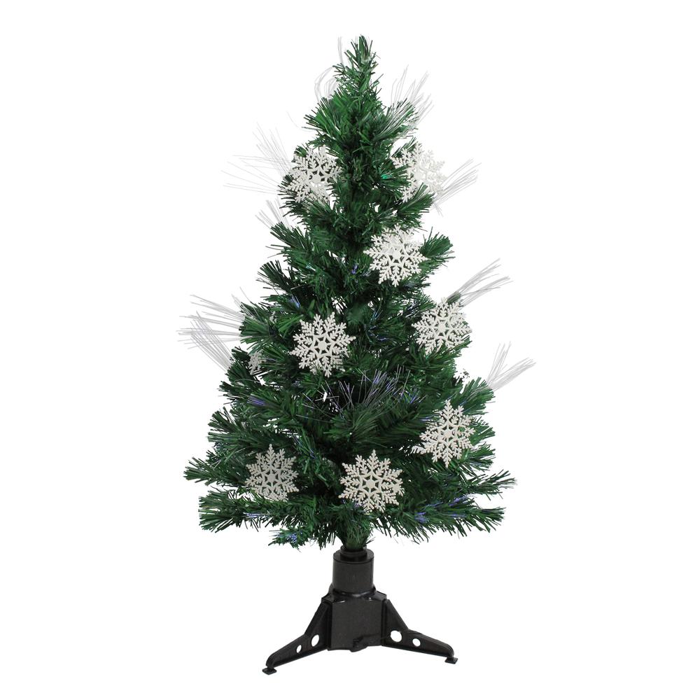 3' Pre-Lit Fiber Optic Artificial Christmas Tree with White Snowflakes - Multi-Color Lights. Picture 1