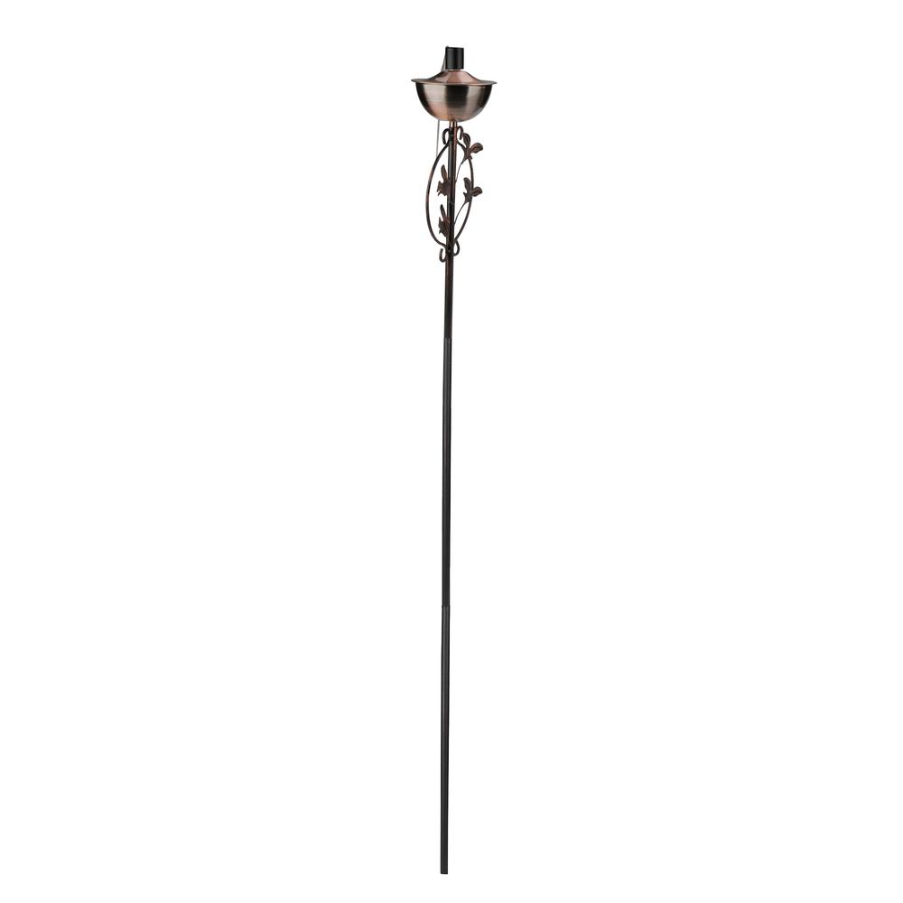 64.5" Brushed Copper Floral Motif Outdoor Patio Garden Oil Lamp Torch. Picture 3