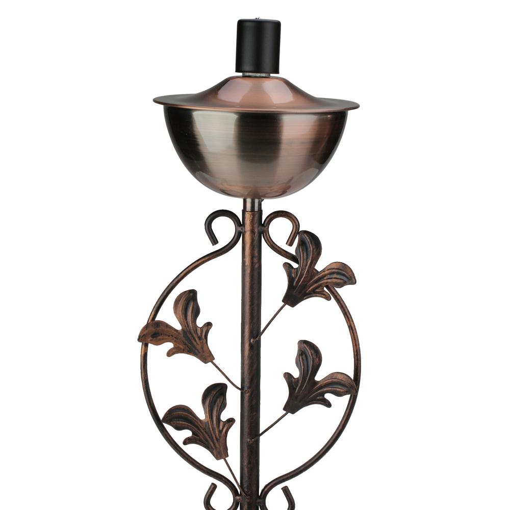64.5" Brushed Copper Floral Motif Outdoor Patio Garden Oil Lamp Torch. Picture 2