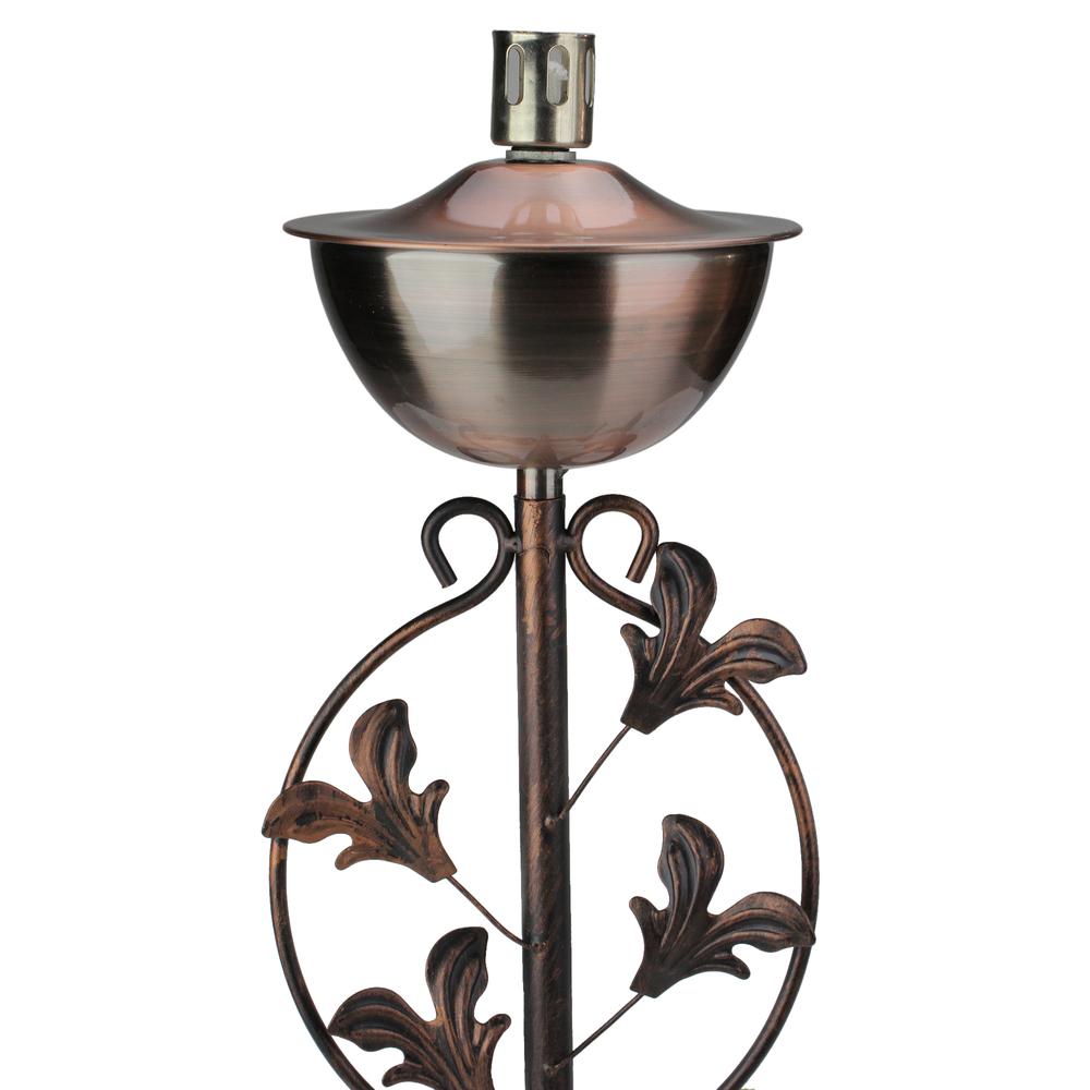 64.5" Brushed Copper Floral Motif Outdoor Patio Garden Oil Lamp Torch. Picture 4