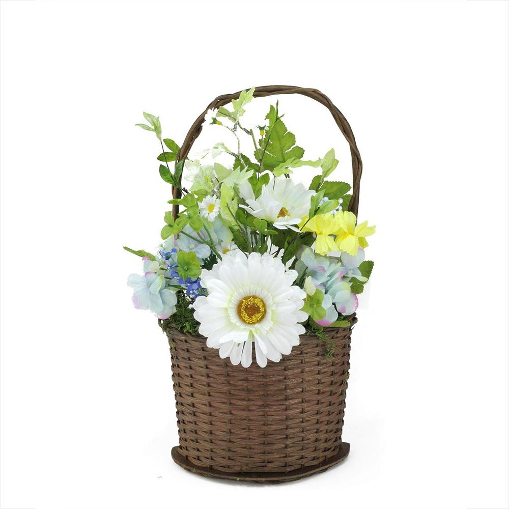 14.5" Blue and White Mixed Flower Artificial Spring Floral Arrangement with Basket. Picture 2