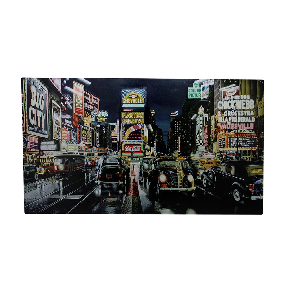 LED Lighted NYC Times Square and Classic Cars Canvas Wall Art 15.75" x 23.75". Picture 1