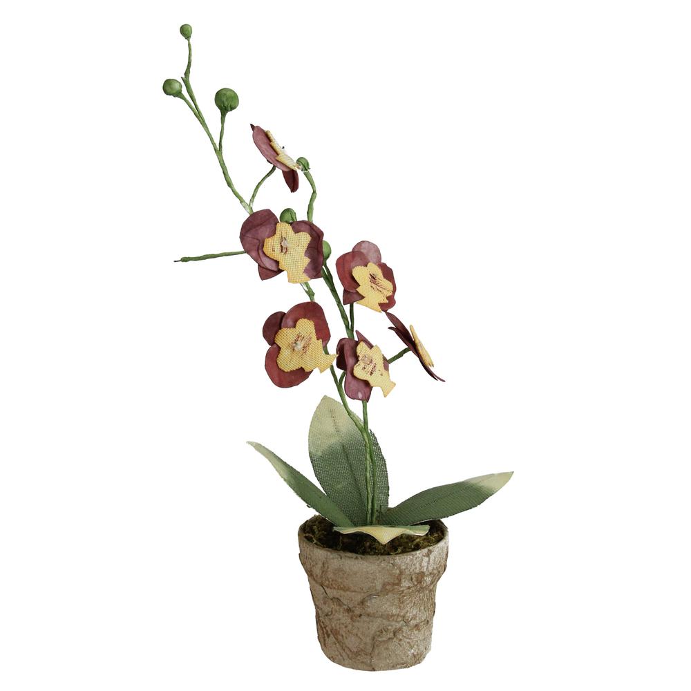 14" Crimson Red and Banana Yellow Decorative Orchids in Pot. Picture 2