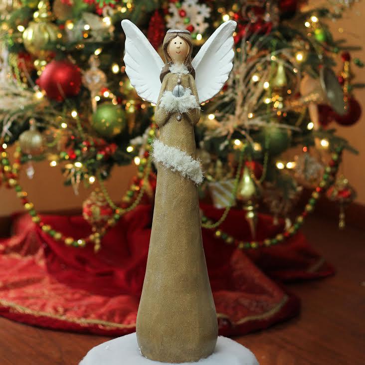 24" Brown and Silver Praying Angel Christmas Tabletop Figure. Picture 2