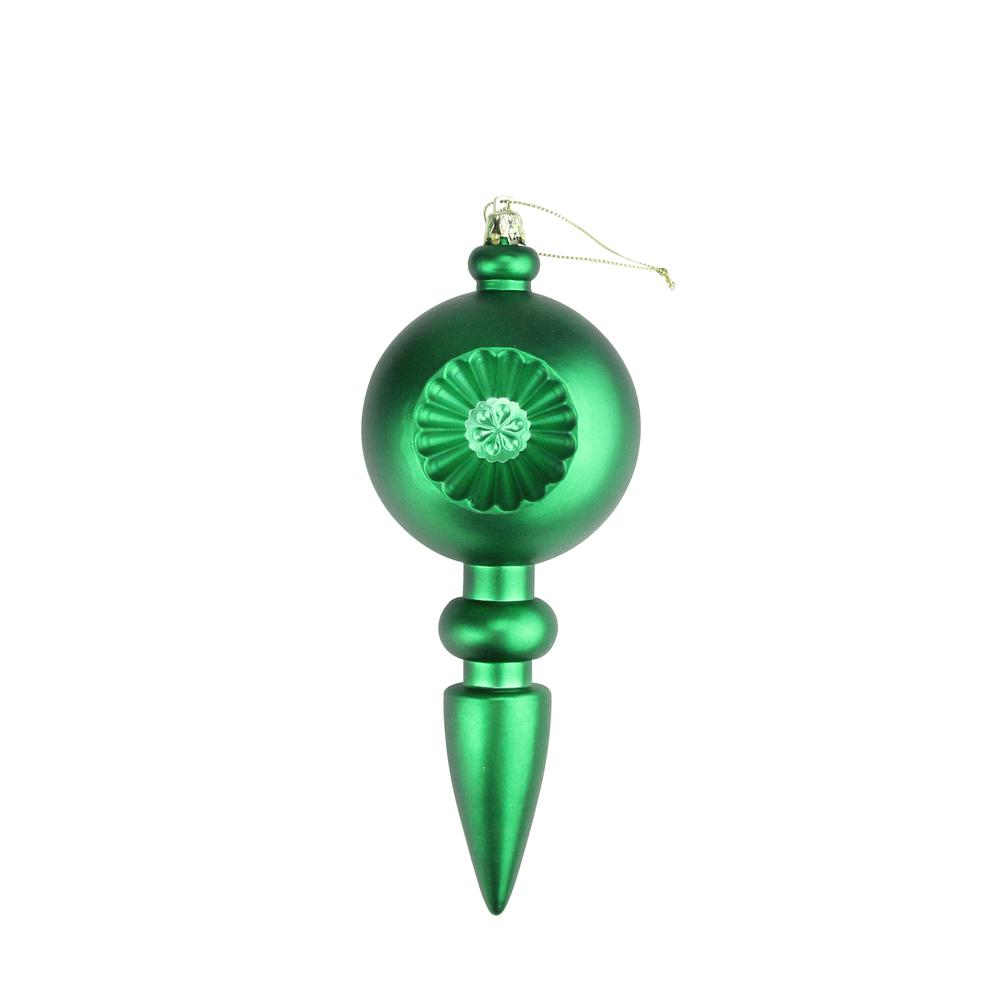 4ct Green Retro Reflector Shatterproof Matte Christmas Finial Ornaments 7.5". Picture 1