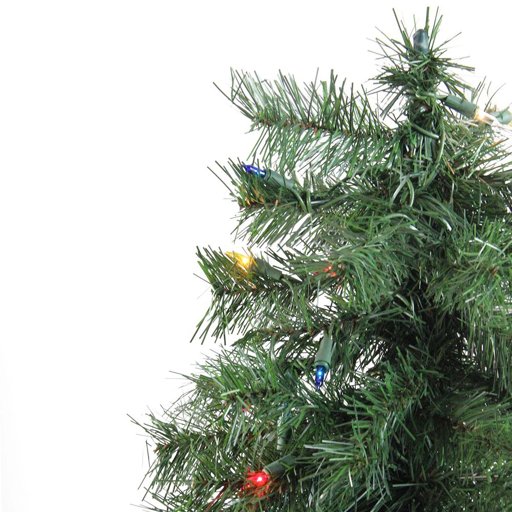 4' x 24" Pre-Lit Traditional Woodland Alpine Artificial Christmas Tree - Multi Lights. Picture 2