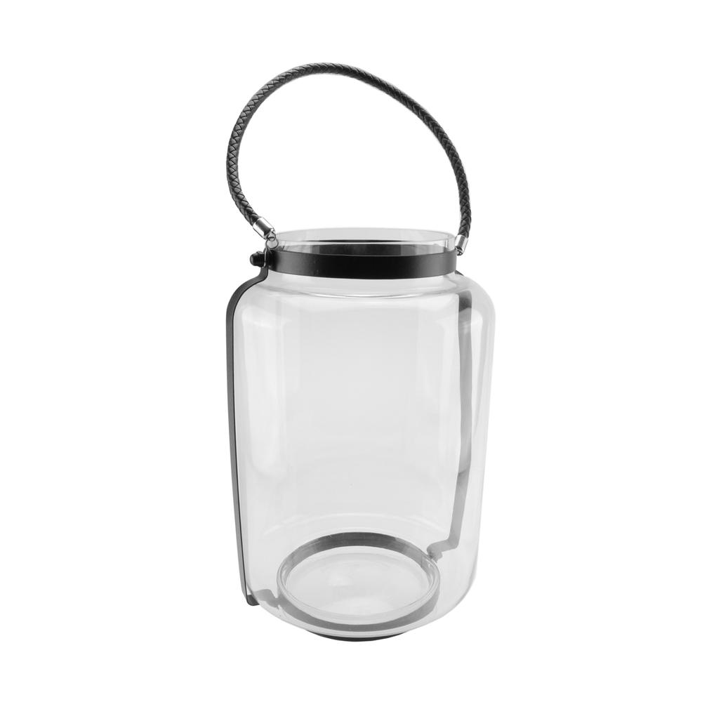 18" Clear Glass Hurricane Candle Holder Lantern with Jet Black Metal Frame. The main picture.