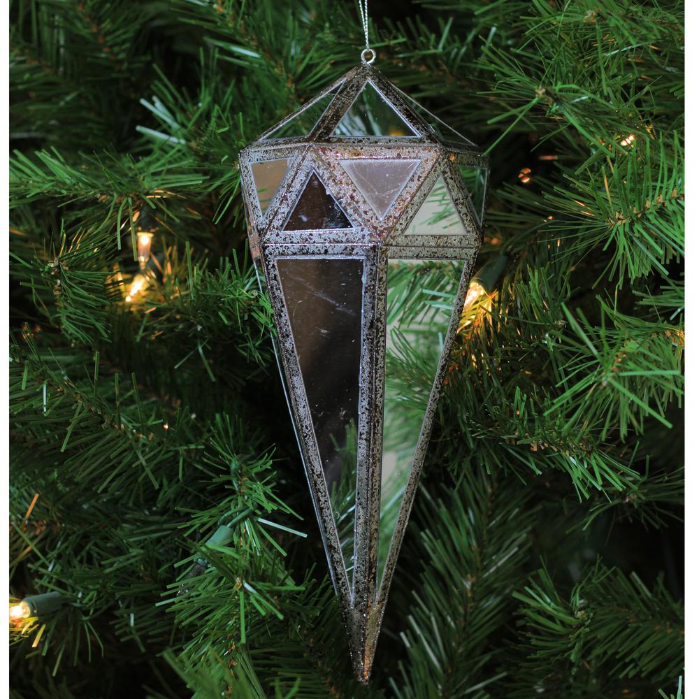 10.5" Silver and Clear Mirrored Geometric Framed Drop Christmas Ornament. Picture 4