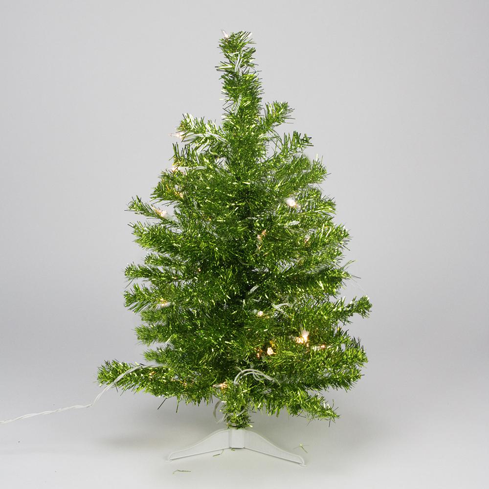 2' Pre-Lit Paradise Lime Green Tinsel Pine Artificial Christmas Tree - Clear Lights. Picture 1