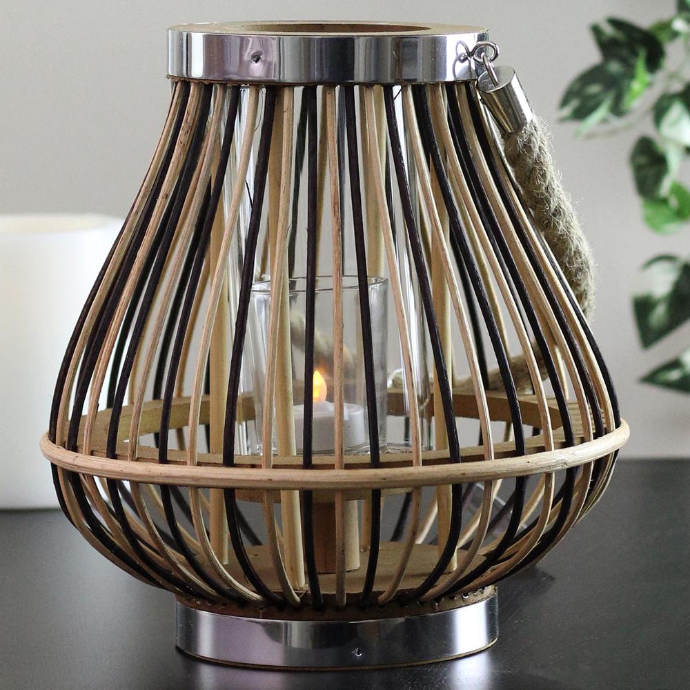 9.25" Rustic Chic Pear Shaped Rattan Candle Holder Lantern with Jute Handle. Picture 4