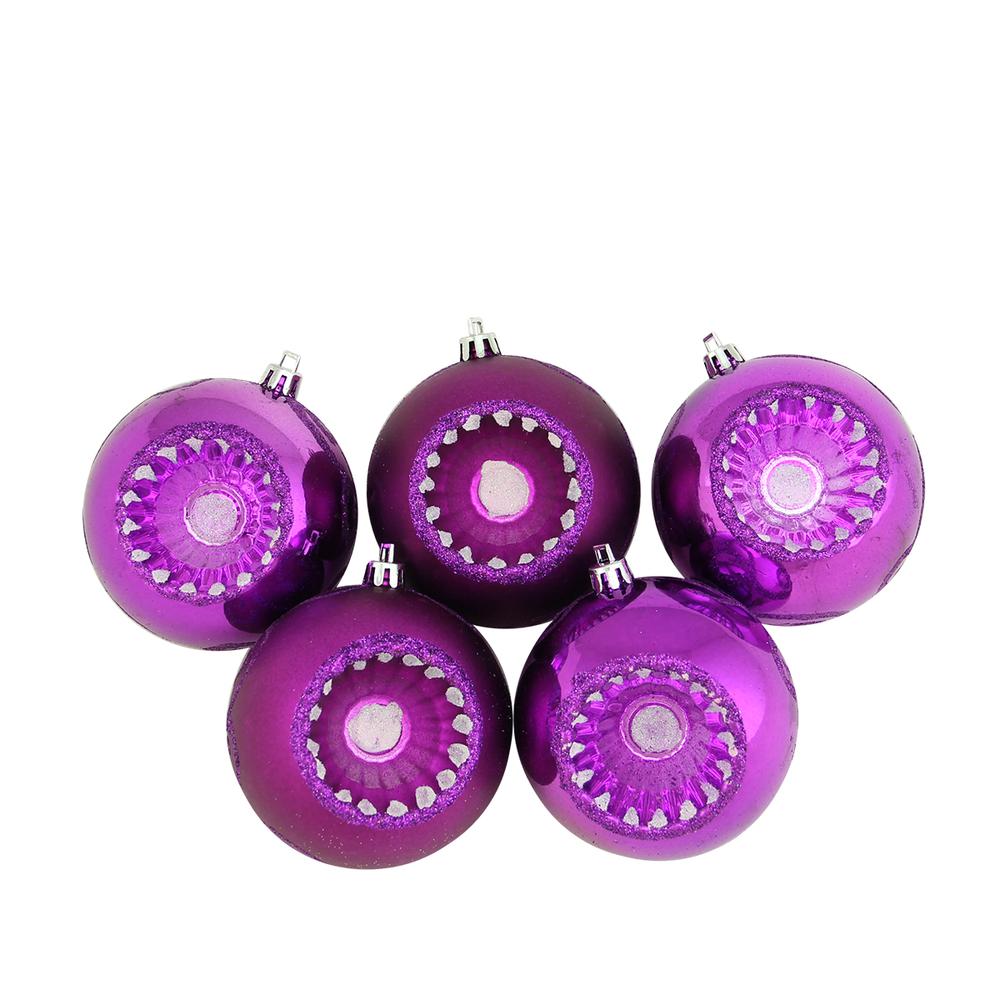 5ct Purple Shatterproof 2-Finish Retro Reflector Christmas Ball Ornaments 3.25" (80mm). Picture 1