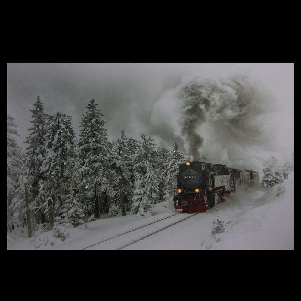 Large Fiber Optic and LED Lighted Winter Woods with Train Canvas Wall Art 23.5" x 15.5". Picture 4