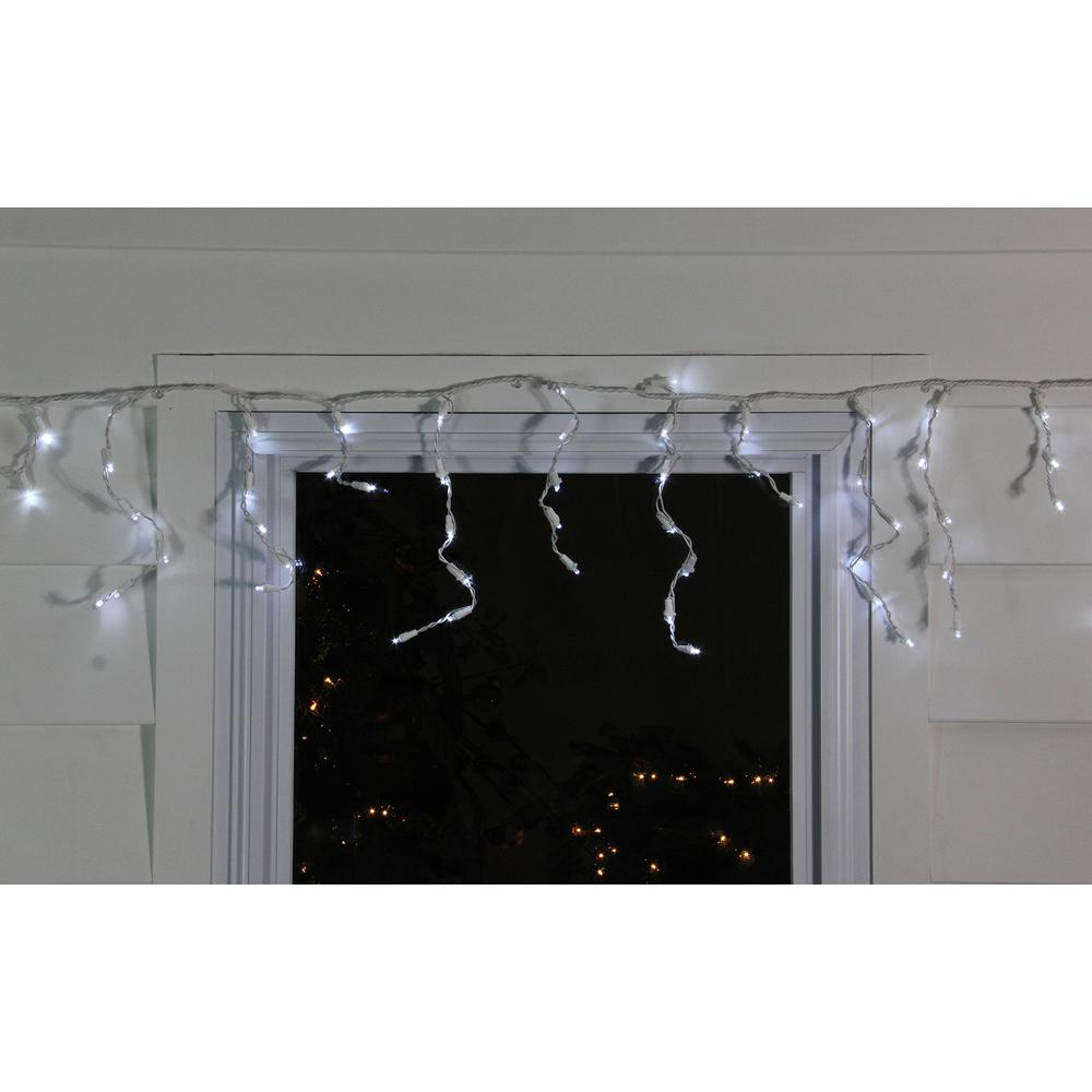 100 White LED Wide Angle Christmas Icicle Lights - 5.5 ft White Wire. Picture 2