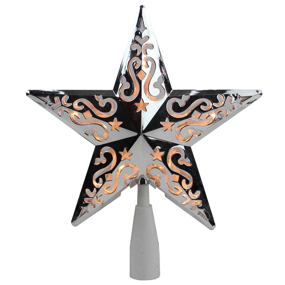 8.25" Silver Scroll Star Lighted Christmas Tree Topper - Clear Lights. Picture 1