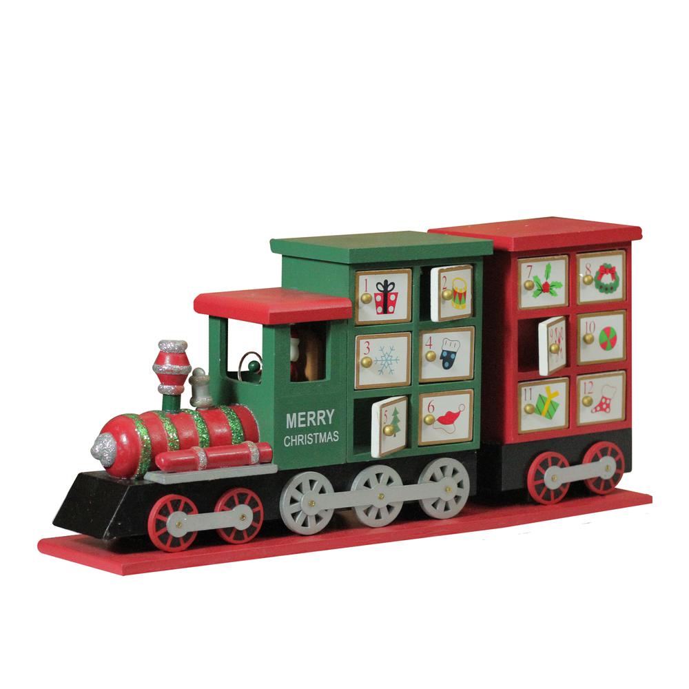 16.5" Red and Green Locomotive Train Advent Calendar Christmas Tabletop Decor. Picture 1