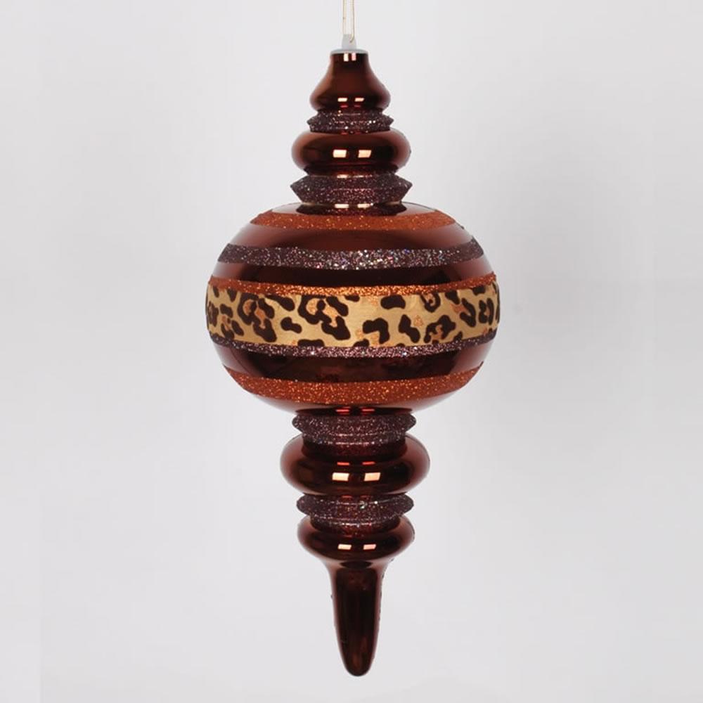 13" Coffee Brown Cheetah Stripes Commercial Size Christmas Finial Ornament. Picture 1