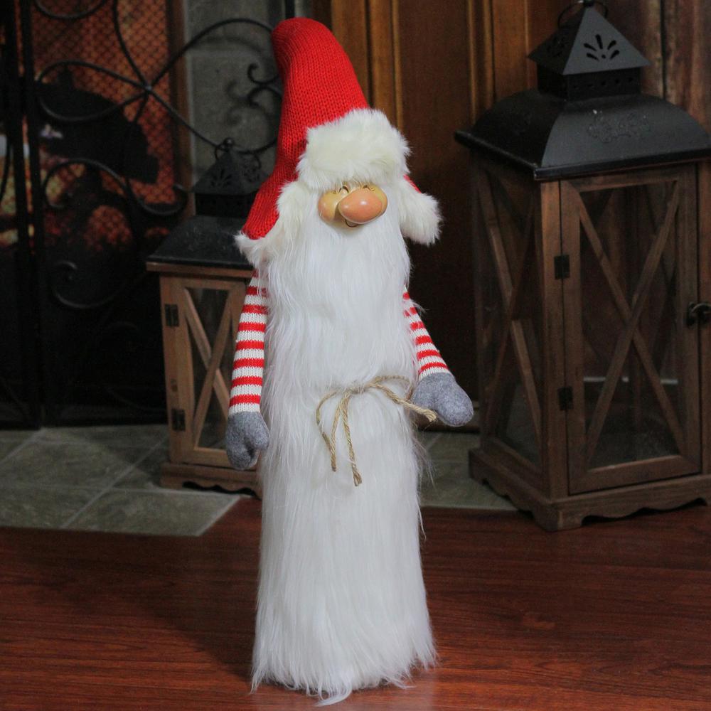 35" Red and White Christmas Slim Santa Gnome with White Fur Suit and Red Hat. Picture 5
