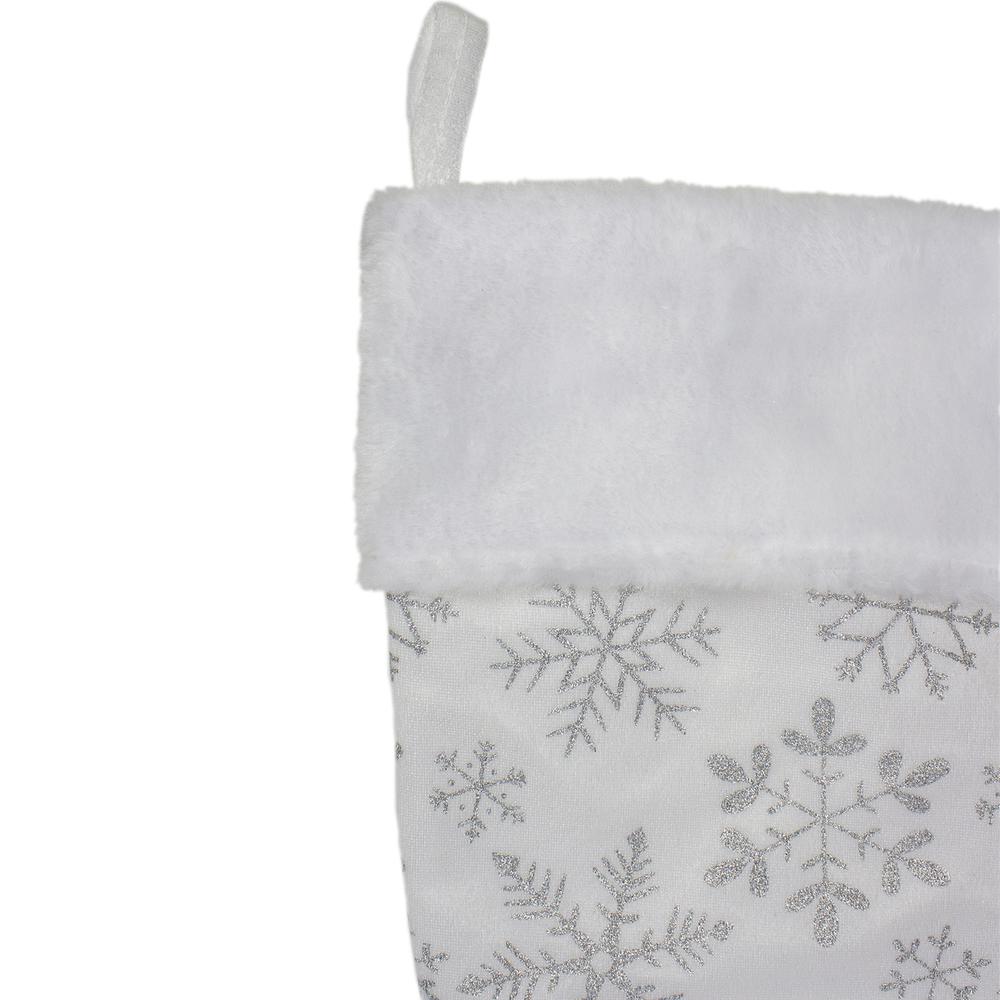 20" White and Silver Snowflakes Christmas Stocking. Picture 2